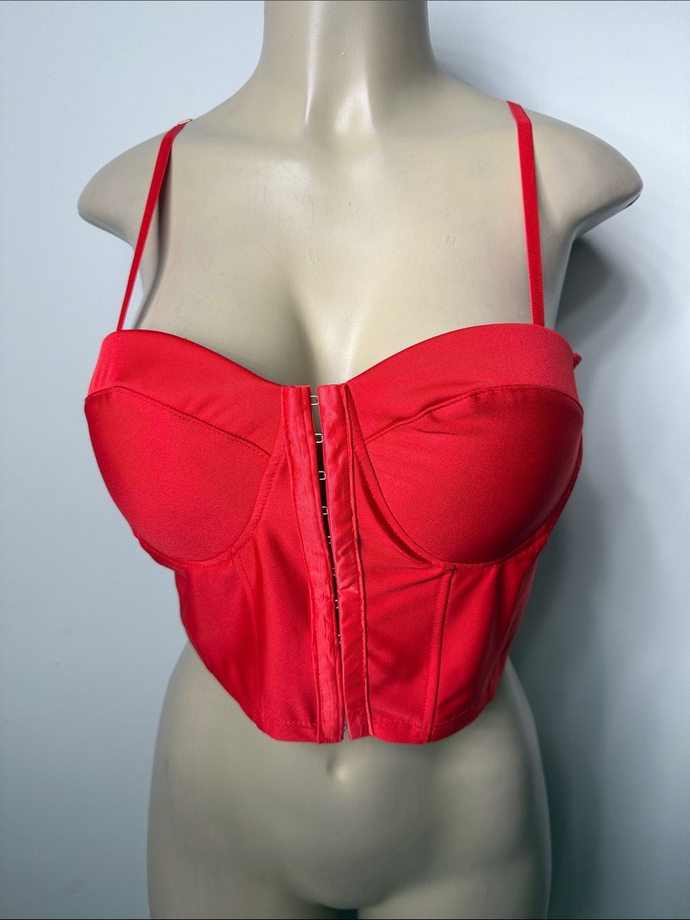 Haute Monde Red Bustier Crop Top with Front Hook Closure